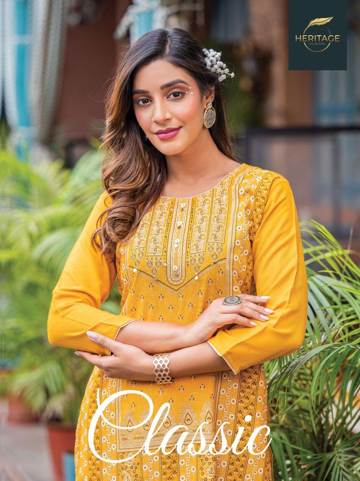 CLASSIC BY RAYON SLUB PRINT WITH HANDWORK DESIGNER KURTI BY HERITAGE COLLECTION BRAND POSTER